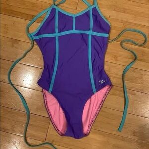 Speedo tie back purple/teal Swimsuit size 28